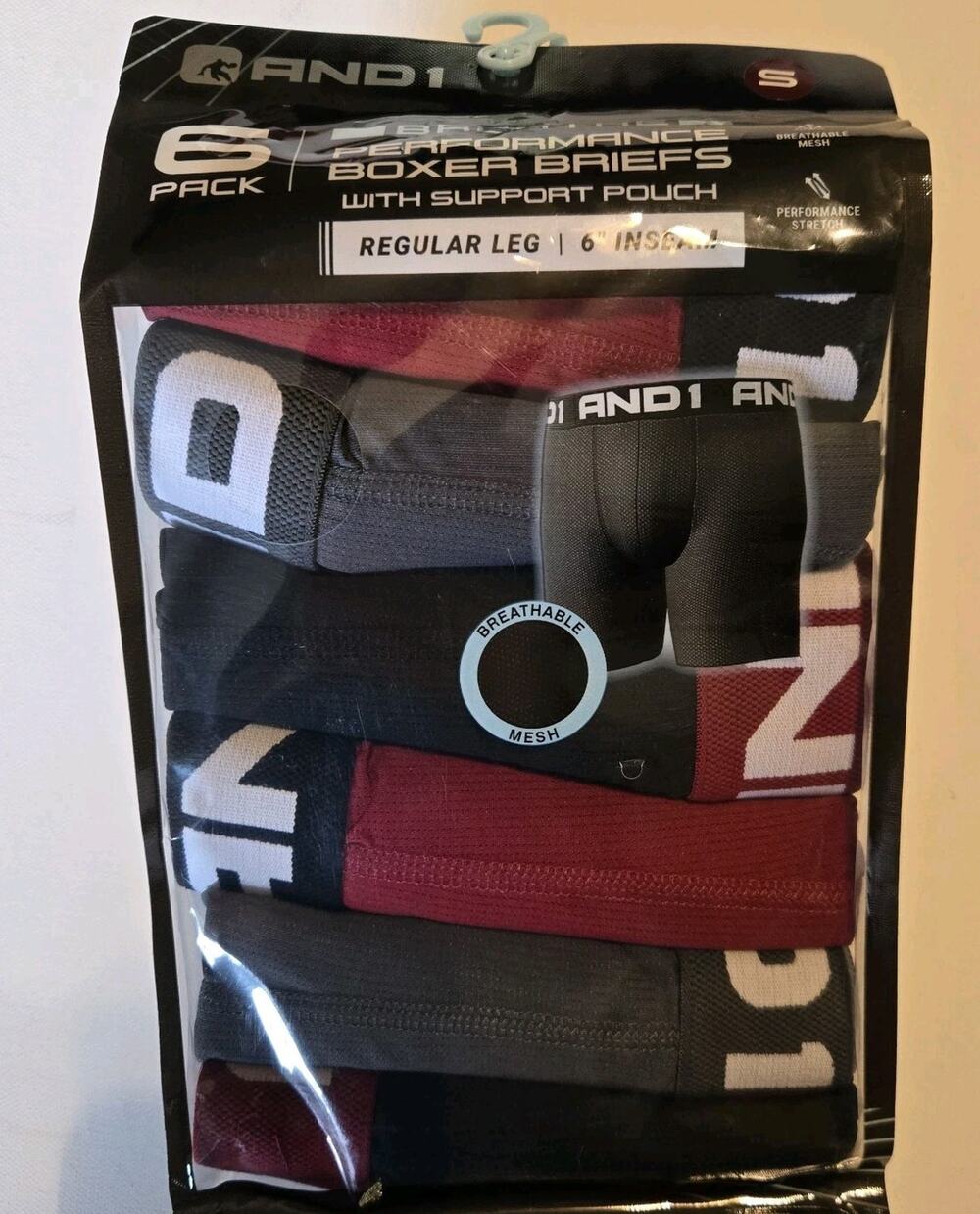 And1 Men's Small Boxer Briefs Underwear With Support Pouch 7.5" Inseam 6 Pack